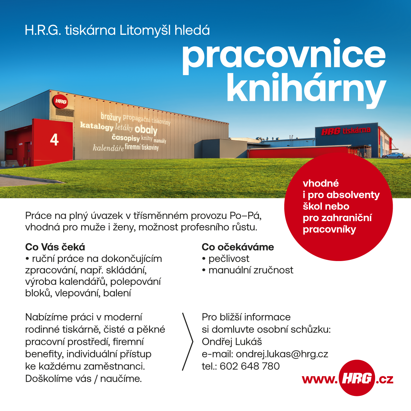 inzerát pracovnice knihárny